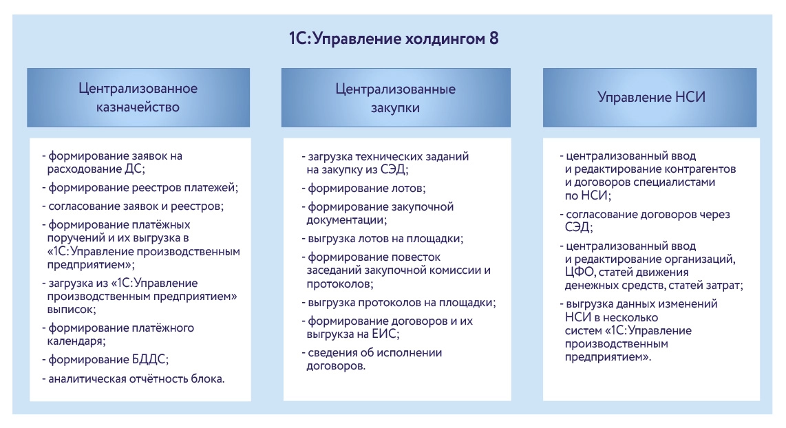 Рис. 1. Функциональные области централизованной системы управления закупками и казначейством компании Новапорт
